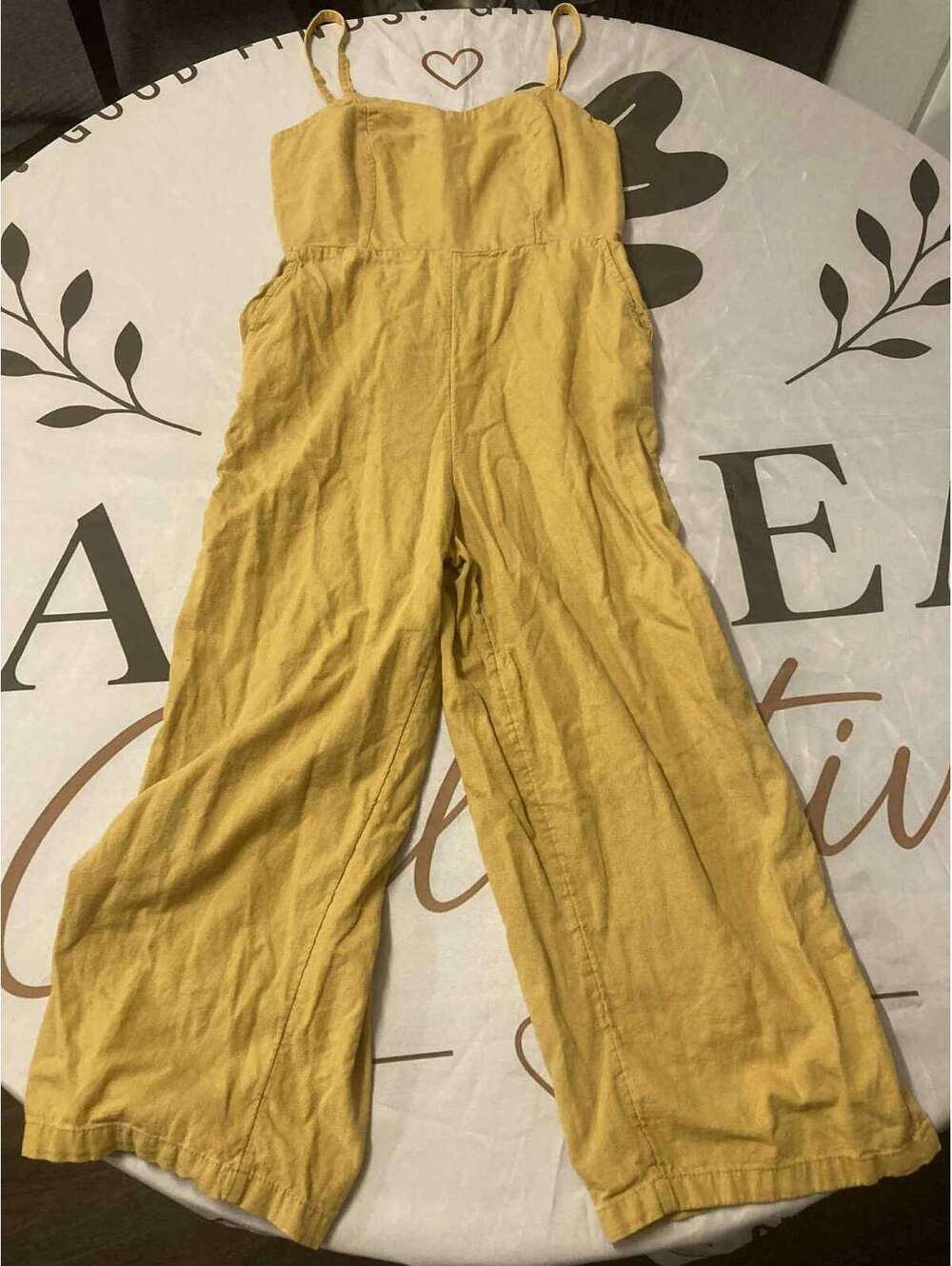 Old Navy Mustard Yellow Wide Leg Jumpsuit with Adjustable Straps - Size Small